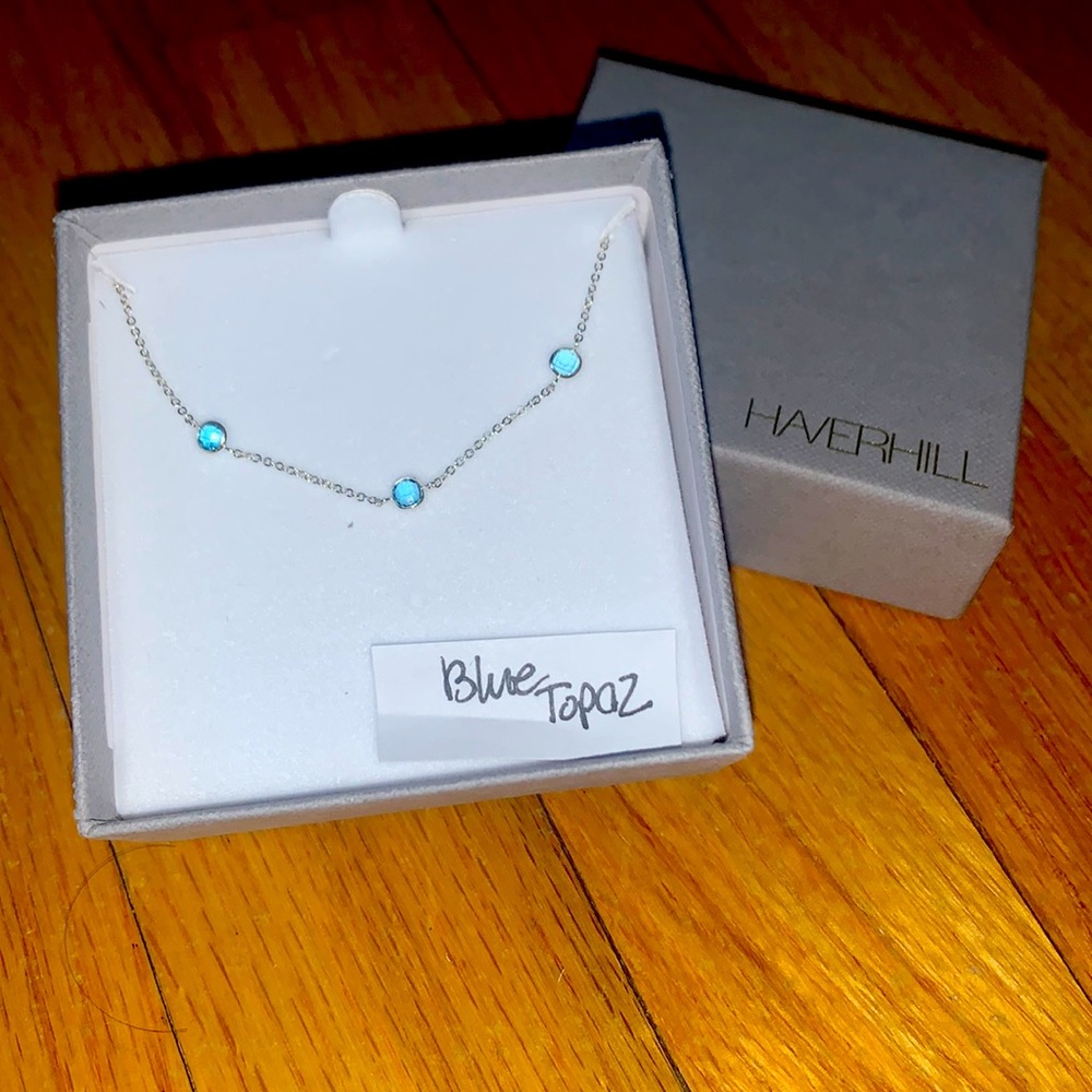 HAVERHILL Bayberry 3 Nantucket Blue Topaz Necklace in 14k White Gold (December)